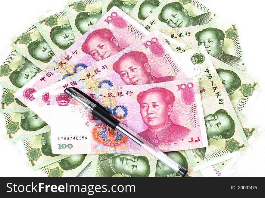 Chinese currency,1 and 100 yuan. Chinese currency,1 and 100 yuan
