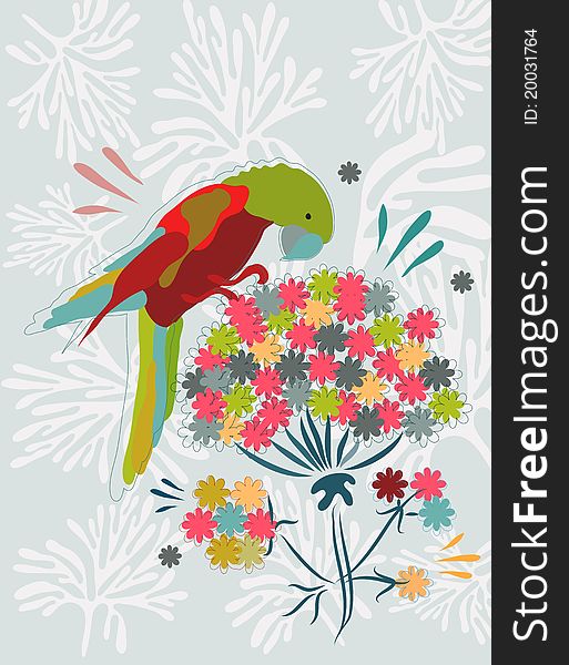 Color floral background with bird for your design