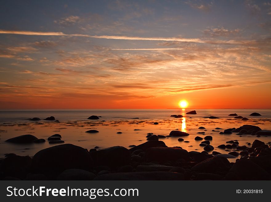 Sunset on the Baltic Sea coast in Lohme (Germany)