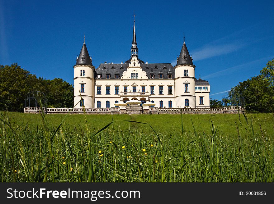 Castle with meadow in Ralswiek (Germany).