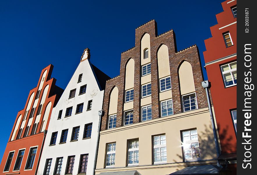 Gables with blue sky in Rostock (Germany).