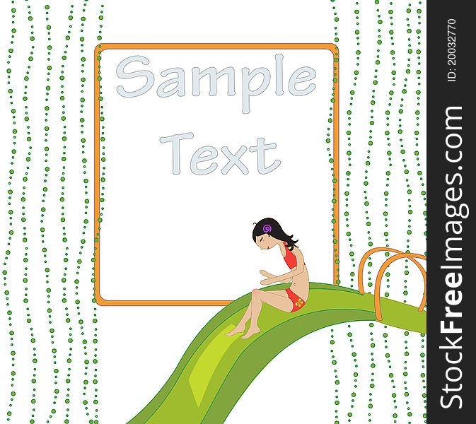 Vector Illustration of funny Kiddie style design summer background with Attractive girl on the waterslide
