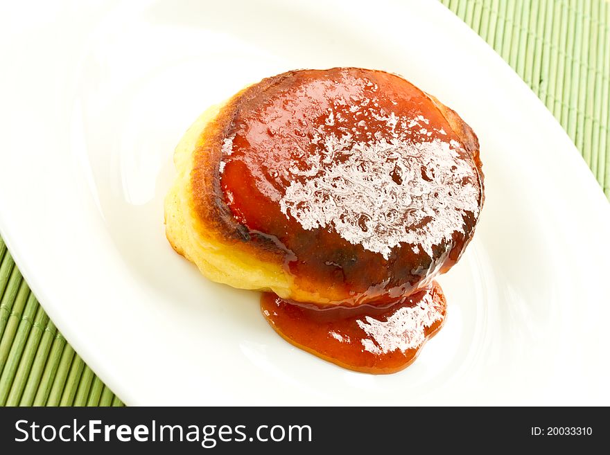 Delicious pancakes with apricot jam
