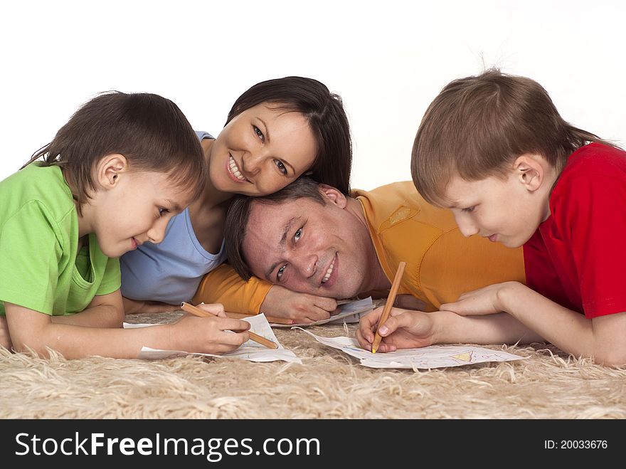 Nice family drawing on a carpet on white. Nice family drawing on a carpet on white