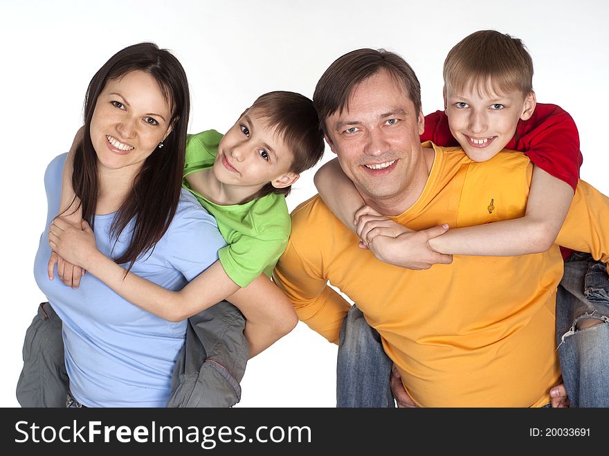 Portrait of a wonderful family on a white. Portrait of a wonderful family on a white