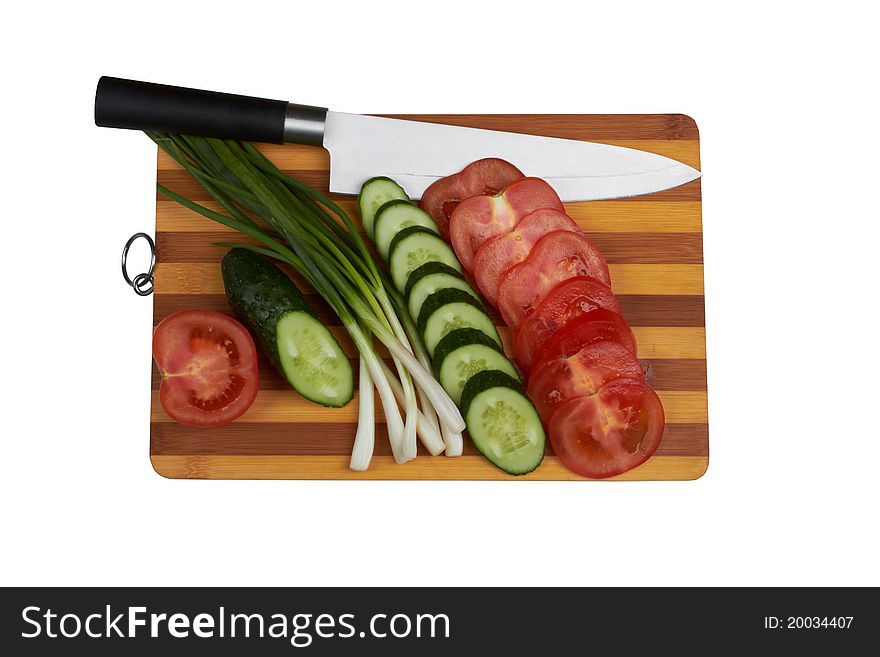 Sliced tomato, cucumber and onion. Sliced tomato, cucumber and onion