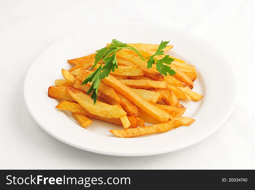 French fries on a white plate