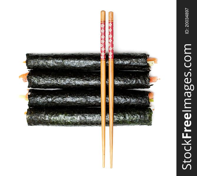 Sushi And Chopsticks On A White Background
