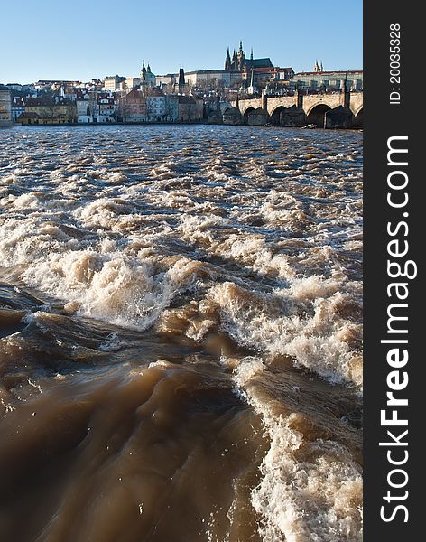 Wild river at Prague (Vltava)