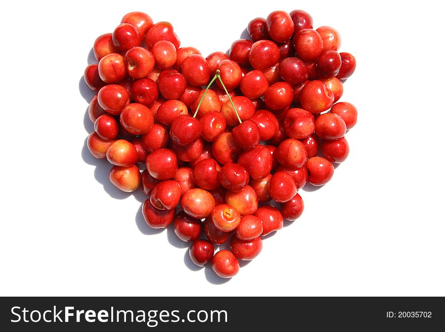 A red heart of cherries
