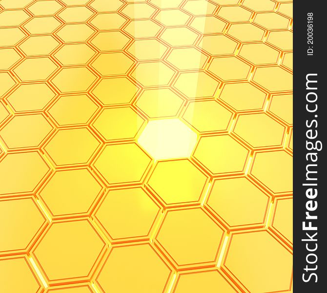 Abstract golden honeycombs. 3d render illustration