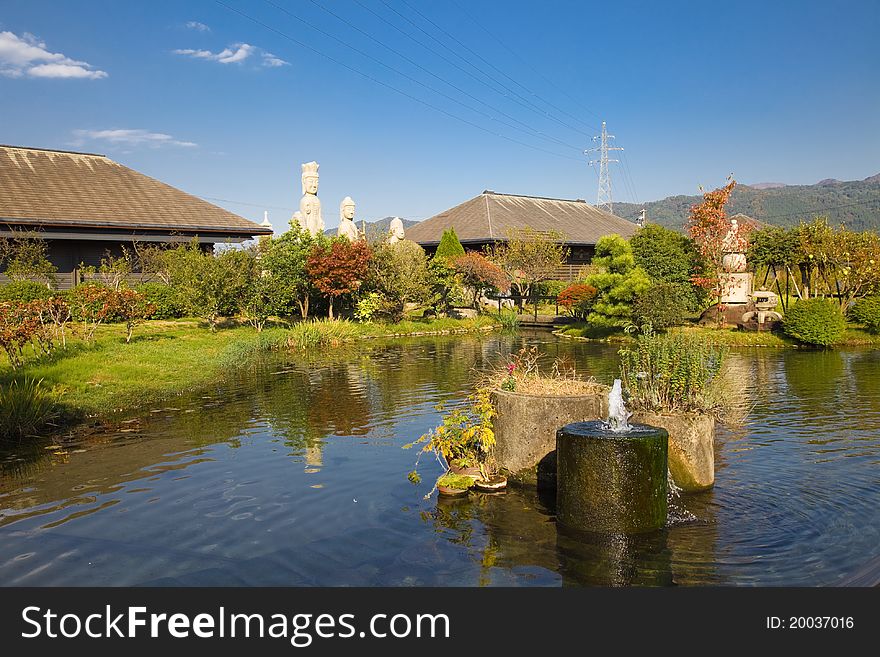 View on Japanese pond in Toyama prefecture, Japan