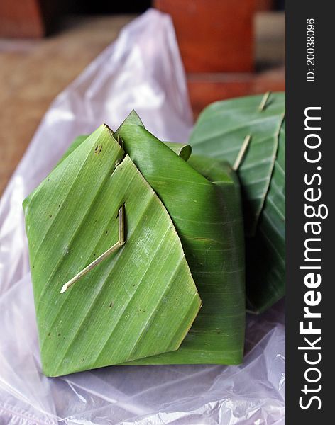 Rice Cooked With Coconut Milk In Banana Leaf