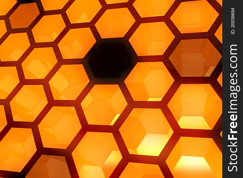 Computer generated hexagon array with orange glow. Computer generated hexagon array with orange glow