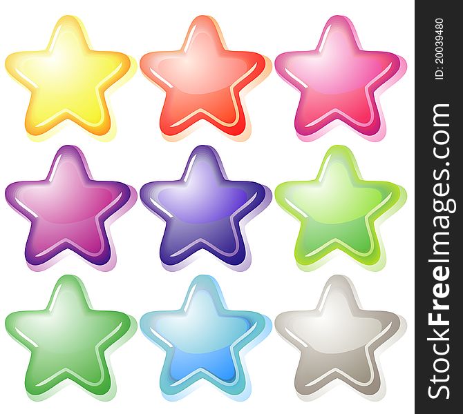 Set of nine soft colorful jelly stars with shadows. Set of nine soft colorful jelly stars with shadows