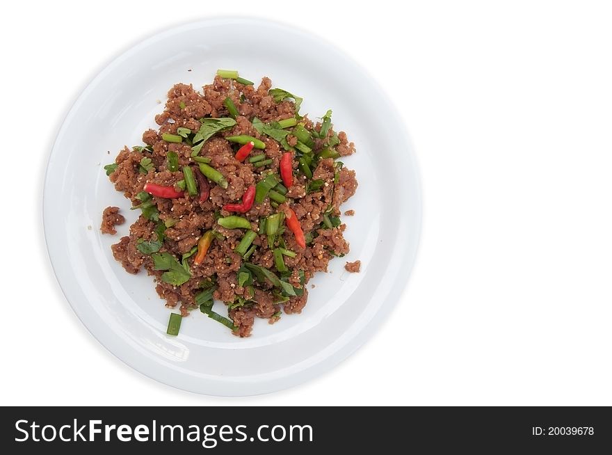 Thai food beef slad as white isolate background