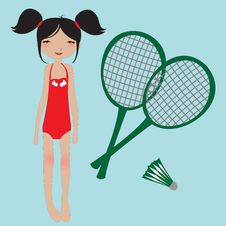 Little Girl And Badminton Rackets Royalty Free Stock Photo