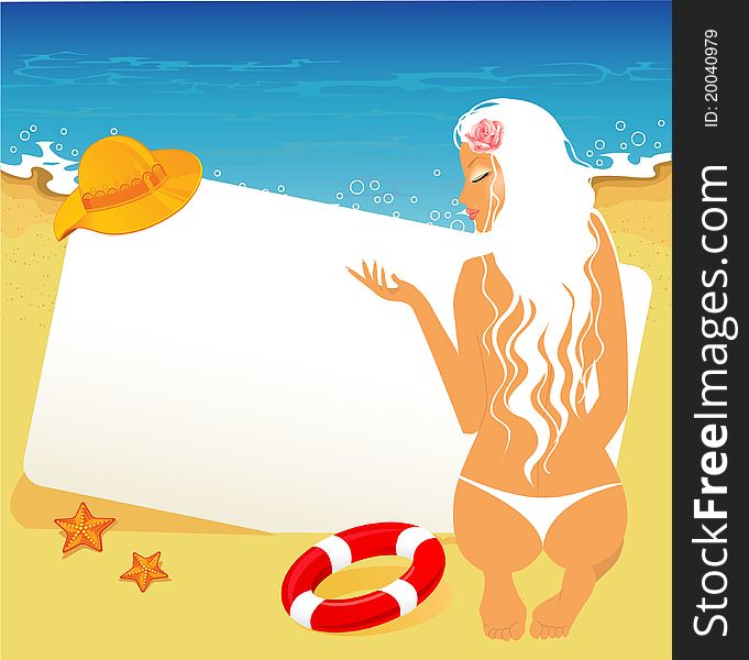 Vector illustration of Beauty woman on a beach