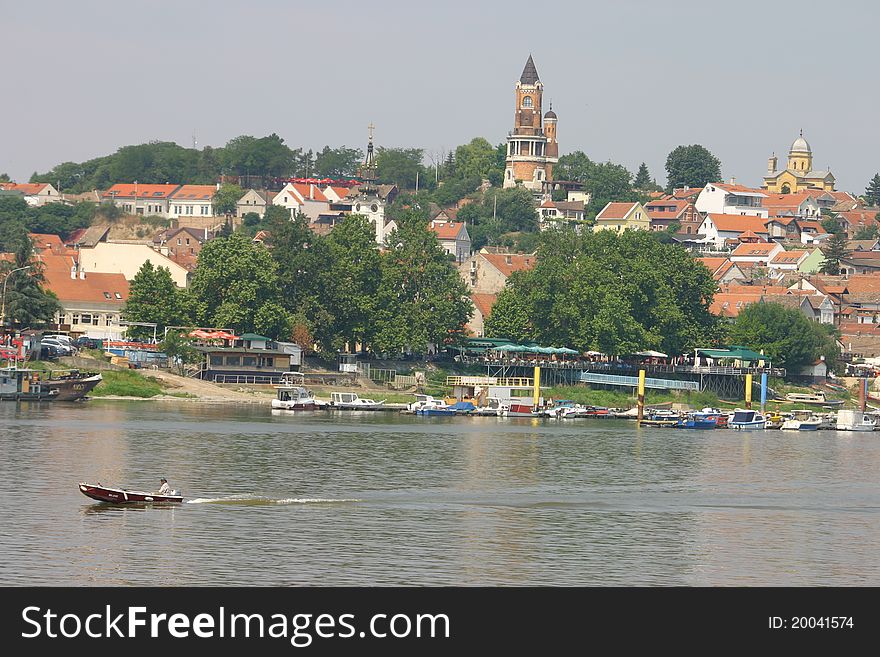 Zemun city from Danube river, Serbia