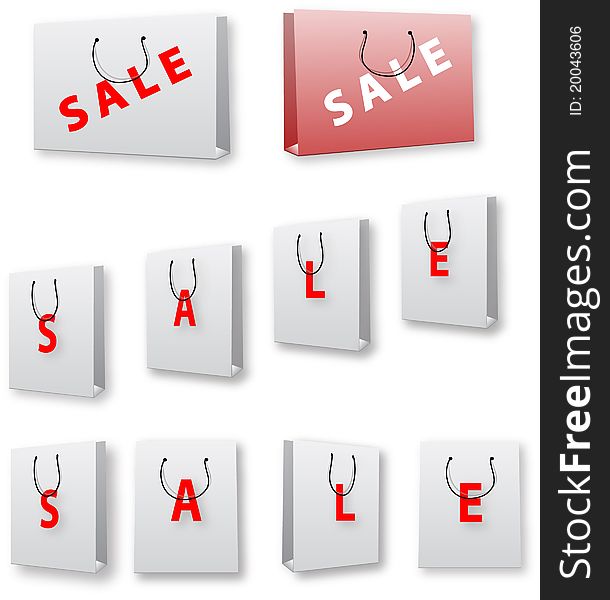 Shopping packs with a word sale and letters