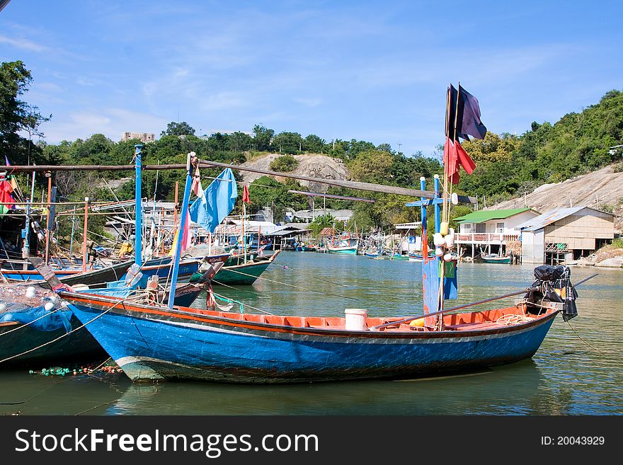 Fishing boats in the river . Thailand . Fishing boats in the river . Thailand .