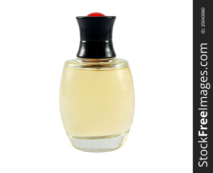 Yellow perfume bottle over white