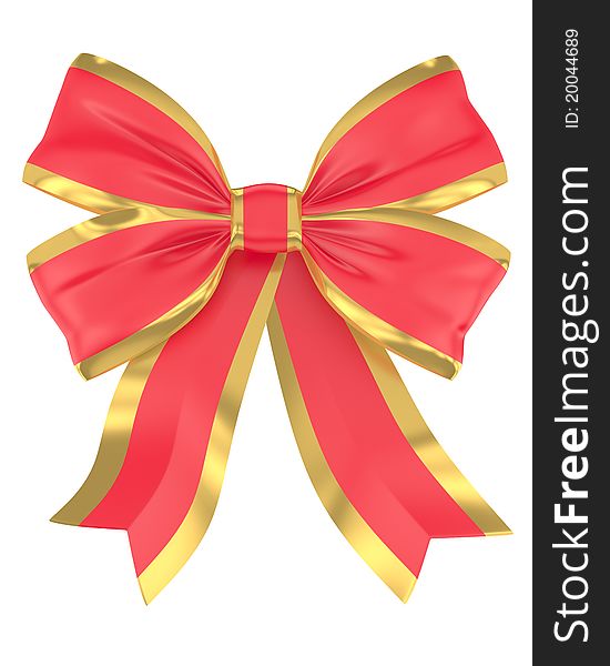 Red ribbons with golden stripes over white background