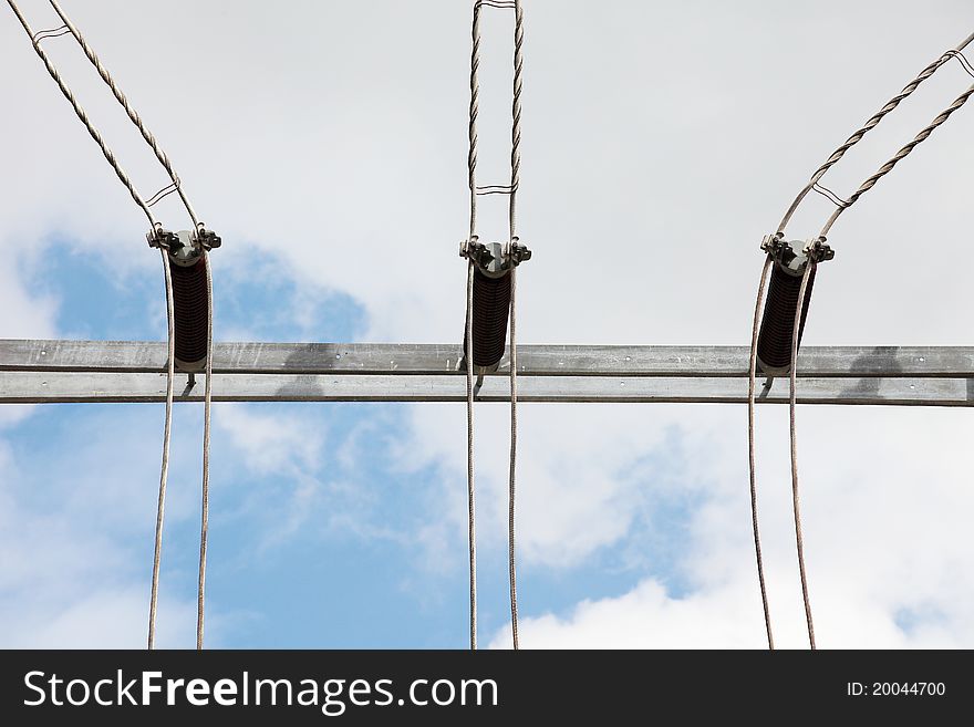 Power transmission towers with electric power lines