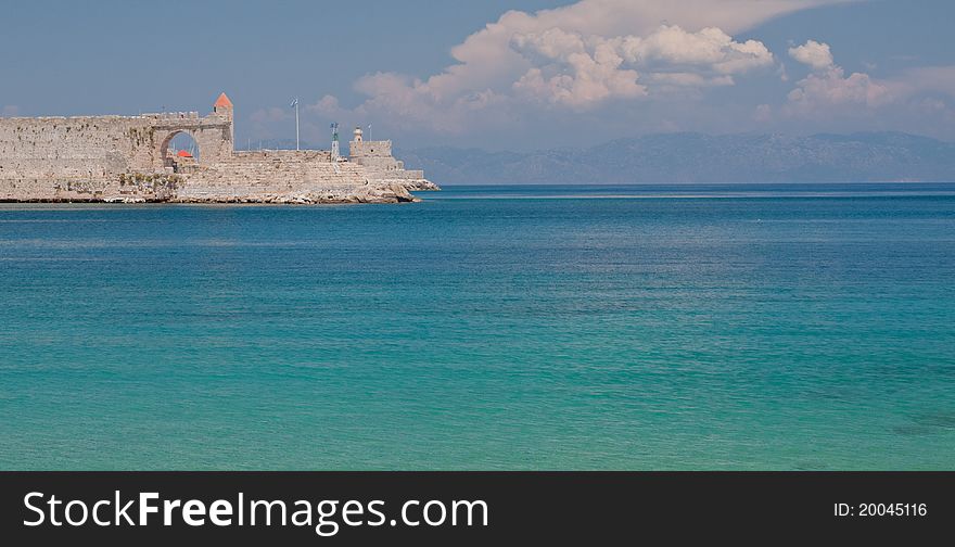 Seascape with part of old town at Rodos, Greece. Seascape with part of old town at Rodos, Greece