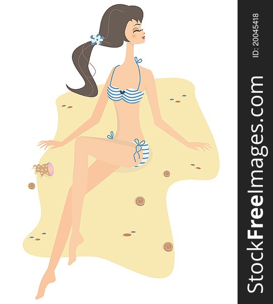 Illustration of girl and striped swimwear