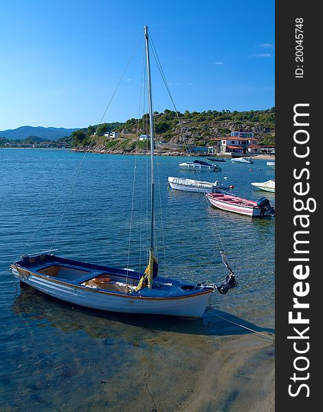 Boats near Ouranopolis, Athos Peninsula, Mount Athos, Chalkidiki, Greece. Boats near Ouranopolis, Athos Peninsula, Mount Athos, Chalkidiki, Greece