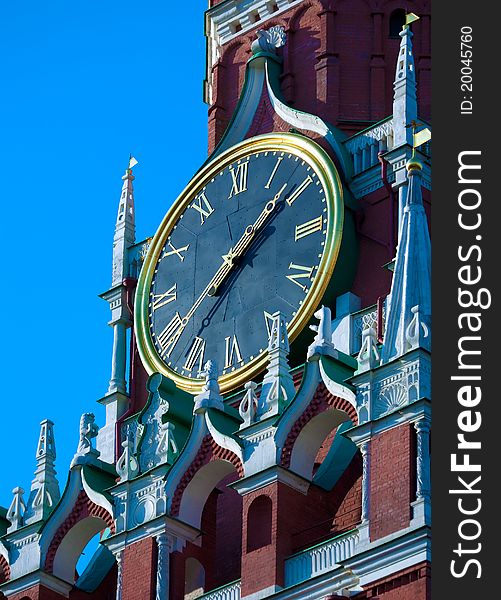 Clock on Spasskaya tower, Moscow, Russia