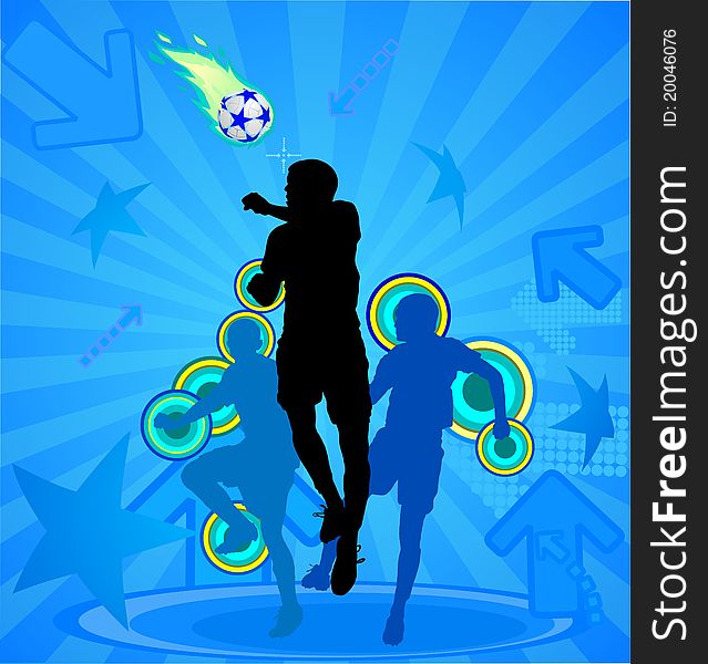 Soccer players on the blue abstract background