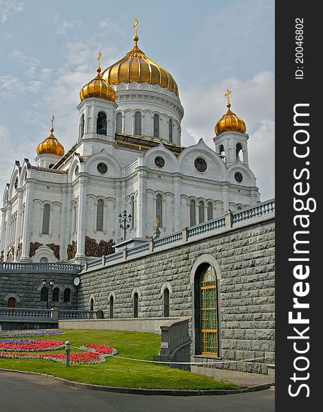 The Cathedral of Christ the Saviour is a Church in Moscow, Russia, on the bank of the Moskva River, a few blocks west of the Kremlin. With an overall height of 105 metres (344 ft), it is the tallest Orthodox church in the world.