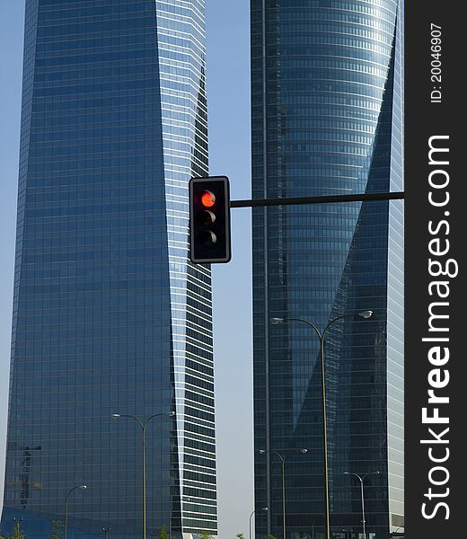 Red Light in Financial District - Cuatro Torres in Madrid