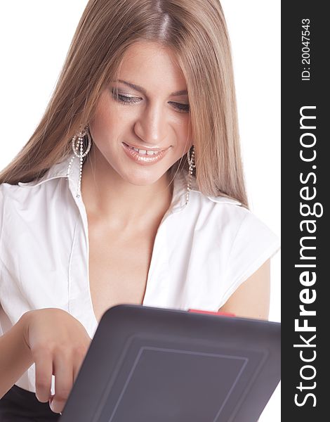 Beautiful Woman Using Tablet Computer. Beautiful Woman Using Tablet Computer