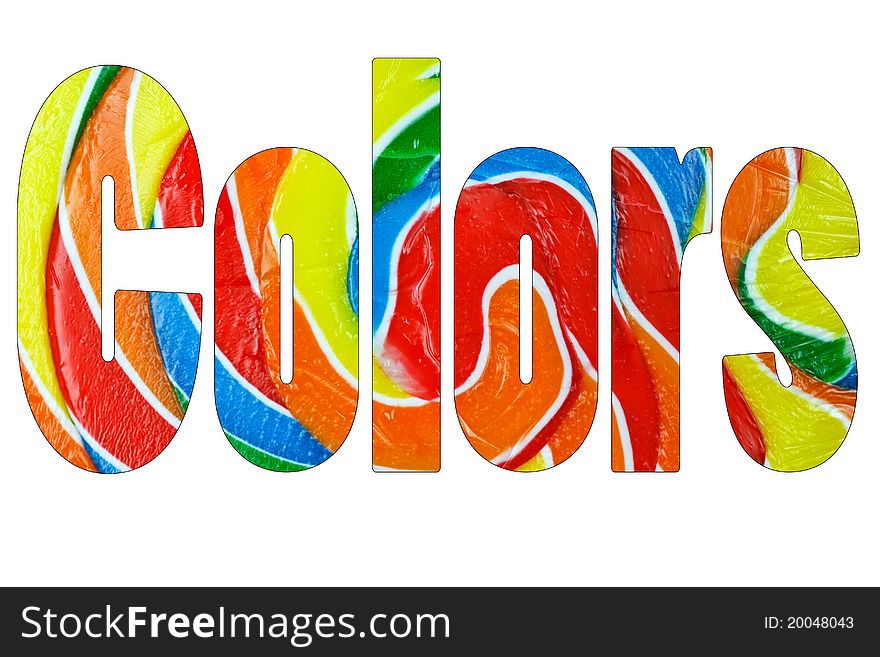 Colors spelled out with a swirl of colors isolated on a white background
