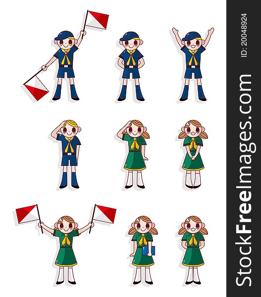 Cartoon boy/girl scout icon set,vector drawing