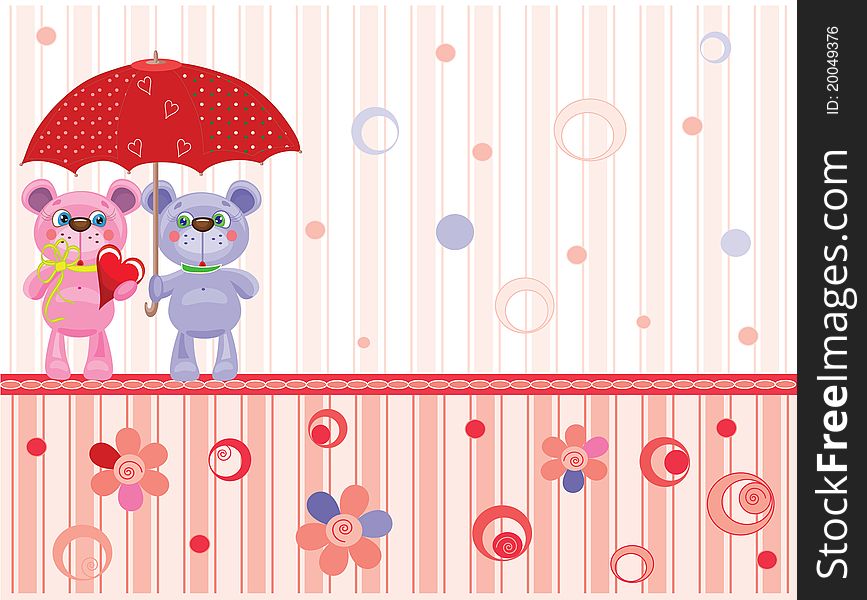 Valentine day, background with bears, red -pink colors.
