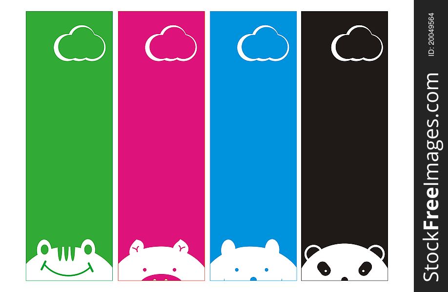 The card of frog pig bear and panda cloud
