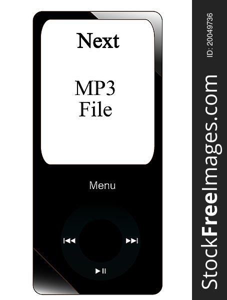 Black mp3-player with text on white background