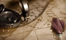 Ancient Compass And Map Royalty Free Stock Image