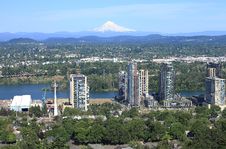 High Rises Under Construction & East Portland. Stock Photo