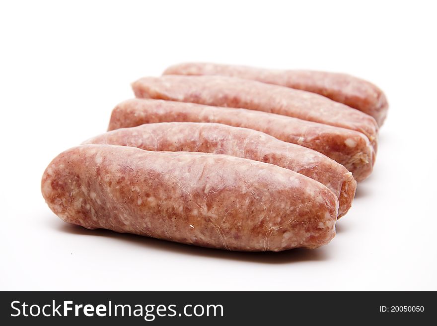 Coarse fried sausage onto white background