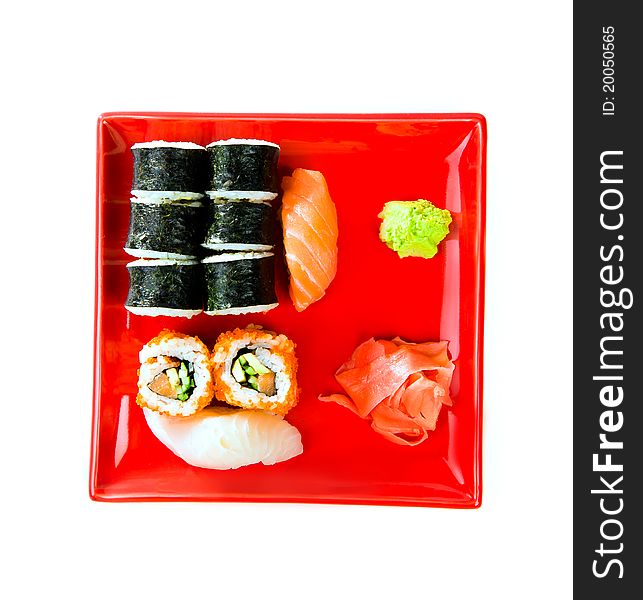 Sushi with rice, raw fish and seafood. Sushi with rice, raw fish and seafood