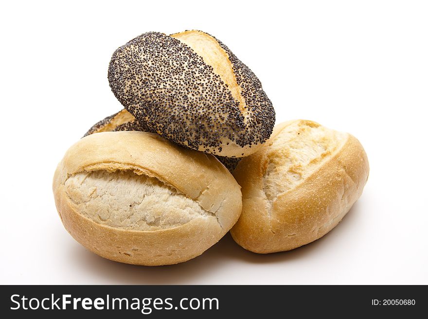Baked rolls and onto white background