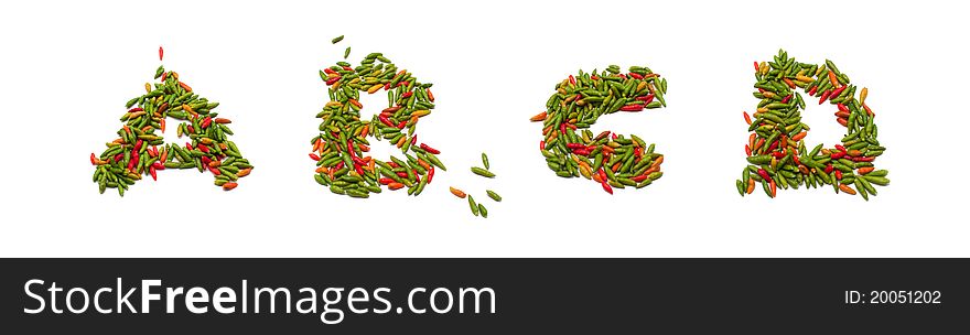 Thai chili alphabets A B C D