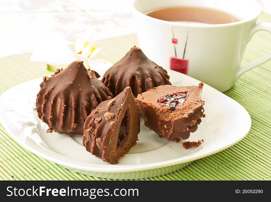 Chocolate cake with fruit filling