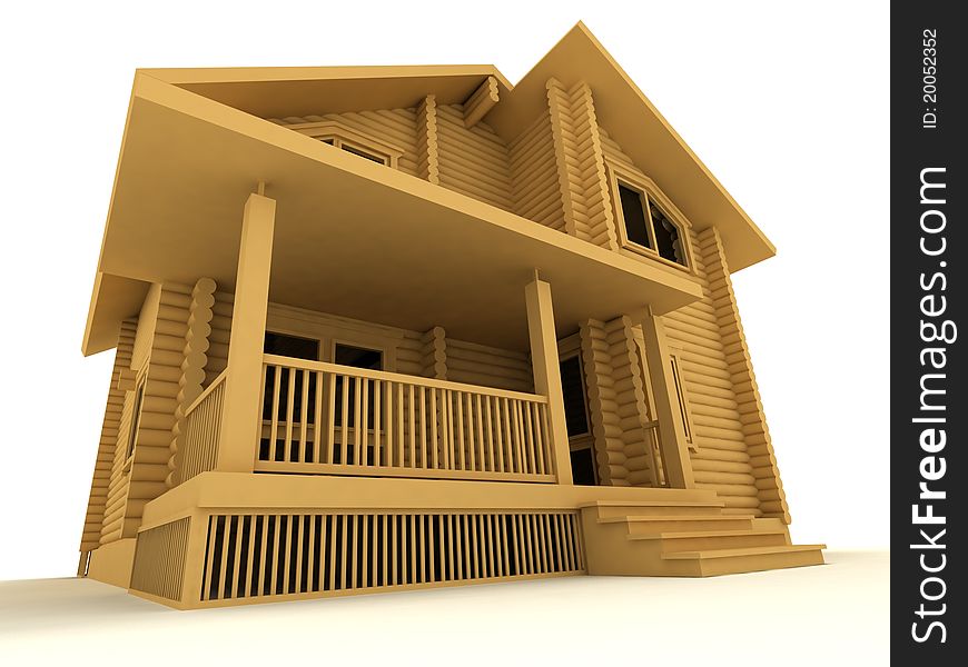 Wooden house on a white background