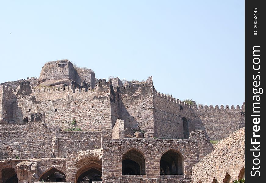 Massive citadel ruins of the Golconda Fort, Hyderabad, Andhra Pradesh, India, Asia. Massive citadel ruins of the Golconda Fort, Hyderabad, Andhra Pradesh, India, Asia